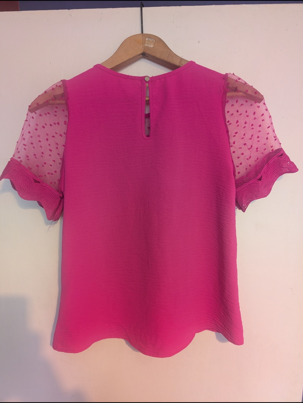 Fuchsia Ruffle Mesh Sleeve Top - Picture 3 of 5